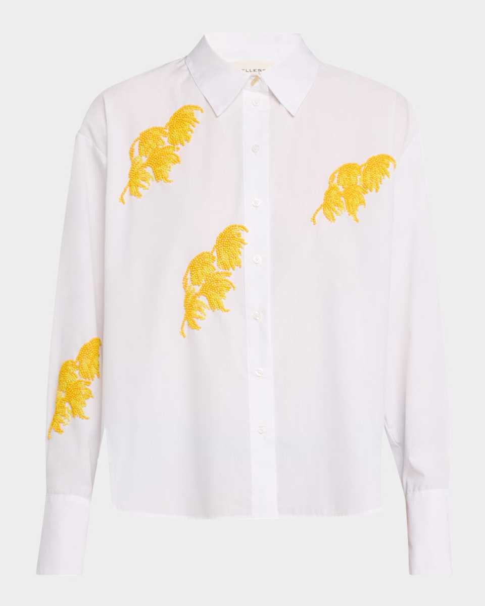Emilio Beaded-Leaves Button-Down Shirt